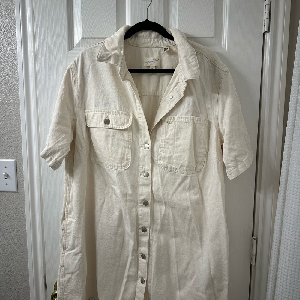 Cream Button-Front Short Sleeve Shirt Dress